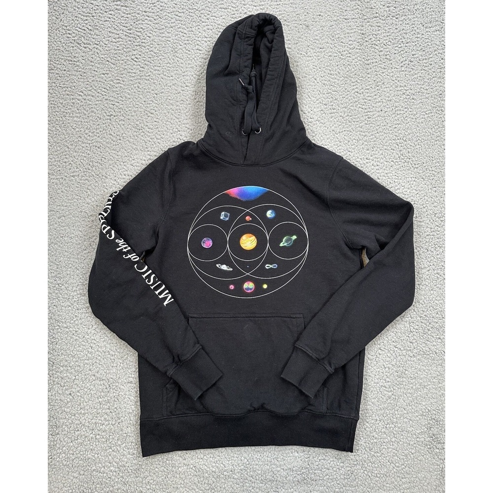 Coldplay Hoodie Mens Medium Music Of The Spheres Graphic Print Long Sleeve Black